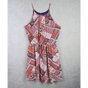 By & By Sun Dress Womens S Orange Blue Patchwork Colorful Lined Shoulder Straps